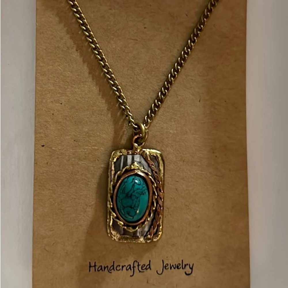 NWT Anju Handcrafted Faux Turquoise Mixed Metal Abstract Pendant Neck